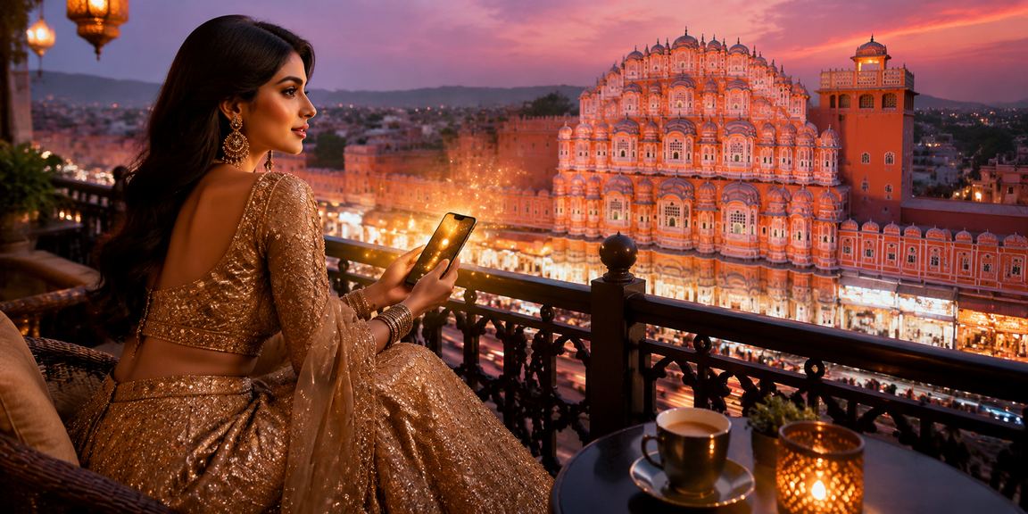 Cultural lottery scene in Jaipur with vibrant colors